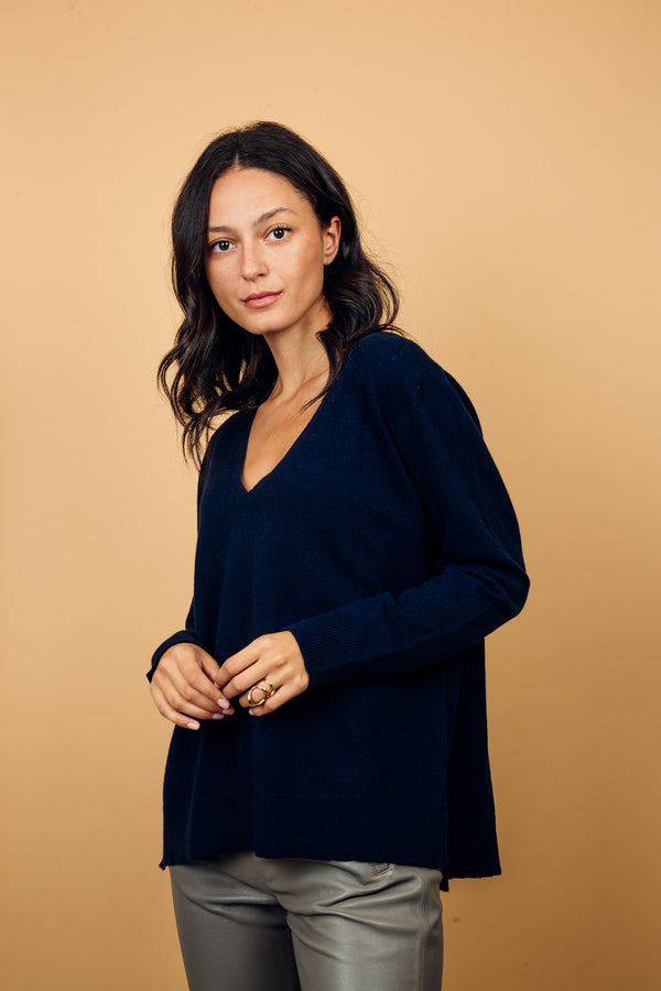 Pull Femme Cachemire Col V Chic Et Chaud – Couleur Unie, Manches Longues, Tricot Léger Élégant Pour L'Hiver