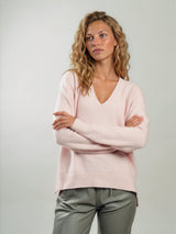 Pull Leon Luxe col V en cachemire et soie, coloris rose, THEN PARIS