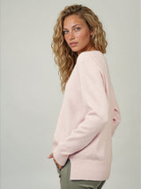 Pull Leon Luxe col V en cachemire et soie, coloris rose, THEN PARIS