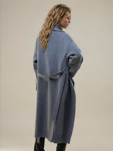 Gilet Parks gris ceinturé façon manteau en maille, vue complémentaire.